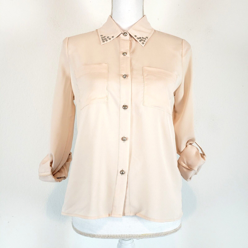 NEW!! Pink Owl Blouse SIZE M Skull Novelty Roll Tab Sleeve Chiffon Tunic Top